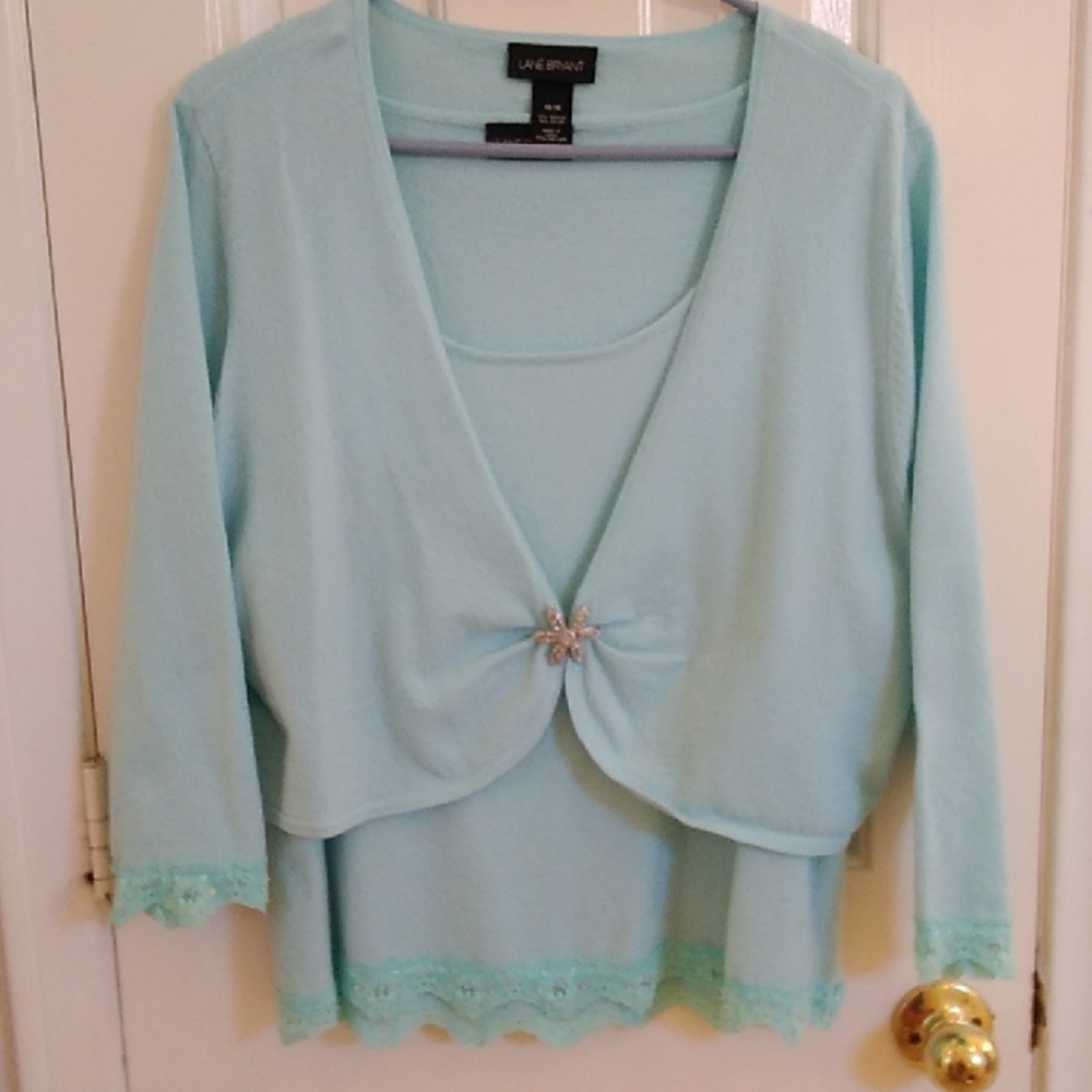 Lane Bryant Soft Blue Twinset with Brooch